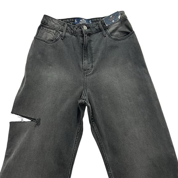 Hollister Ultra High-Rise Dad Jeans Black Straight Leg Thigh Slit Jeans Size 26 - Picture 2 of 7